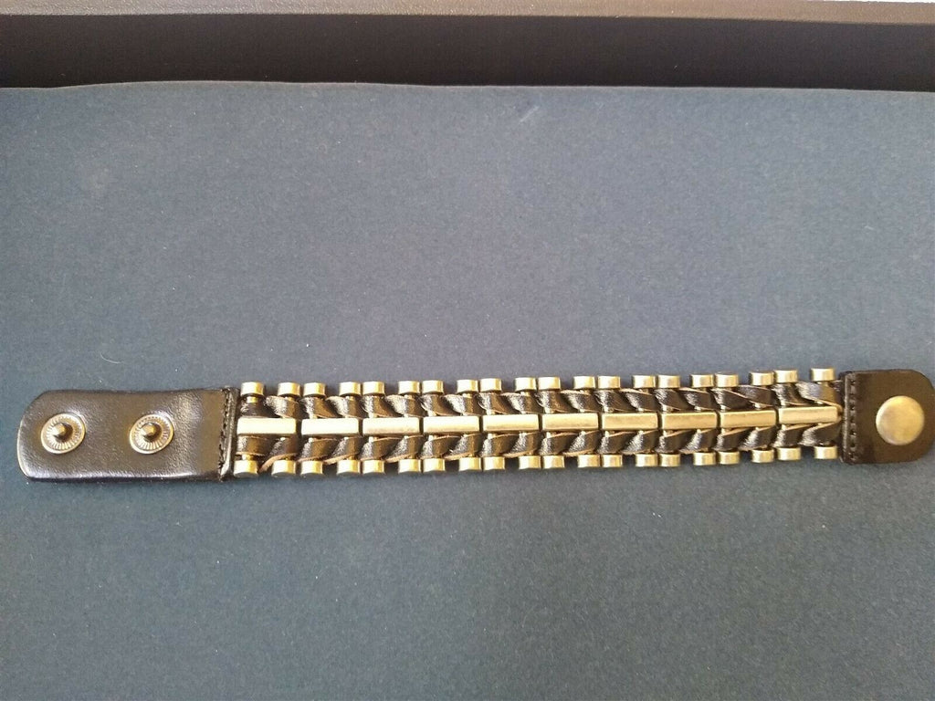 Black Leather 1.25 Inch Wide Cuff Bracelet with Steel Nailheads! ~Adjustable~