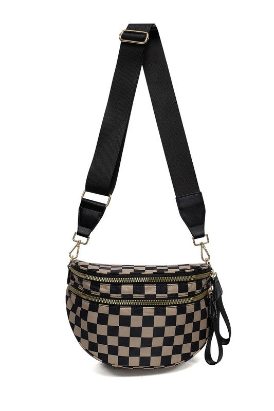 Frankie Oversized Crescent Sling Bag – Checkered Double Zip