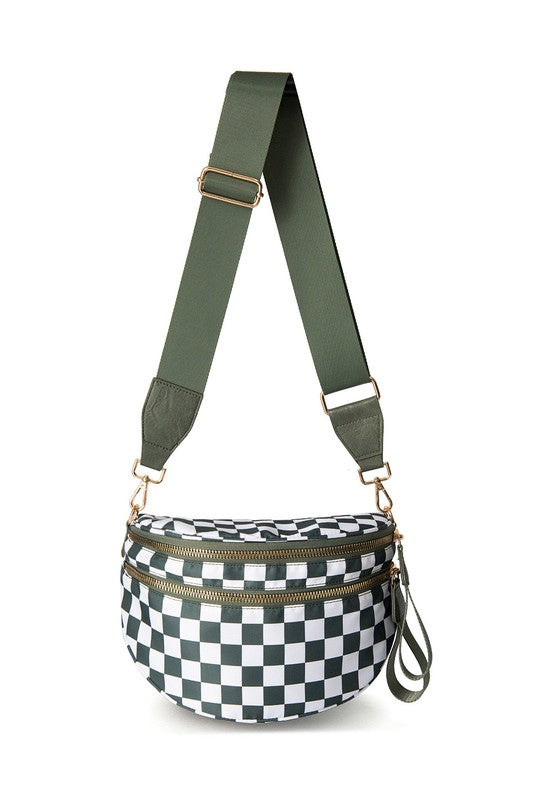 Frankie Oversized Crescent Sling Bag – Checkered Double Zip