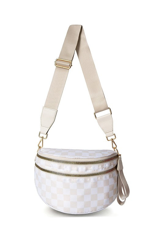 Frankie Oversized Crescent Sling Bag – Checkered Double Zip
