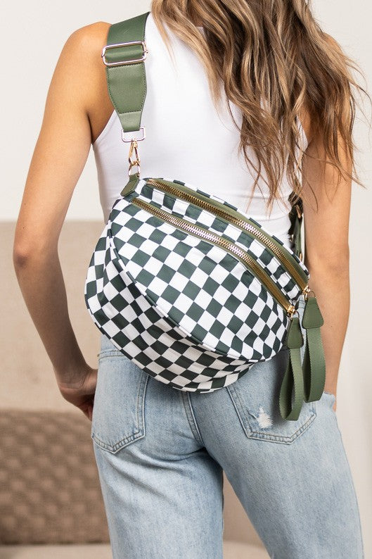 Frankie Oversized Crescent Sling Bag – Checkered Double Zip