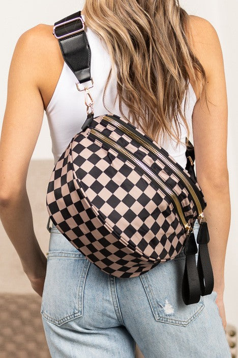 Frankie Oversized Crescent Sling Bag – Checkered Double Zip