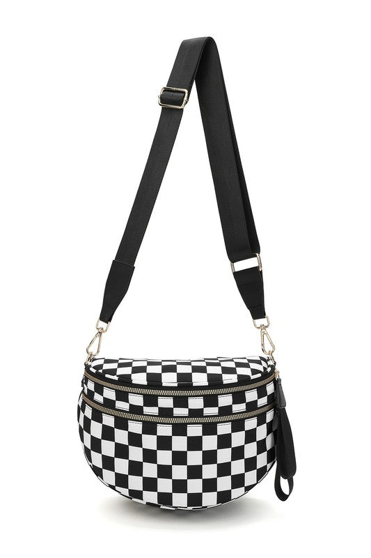 Frankie Oversized Crescent Sling Bag – Checkered Double Zip