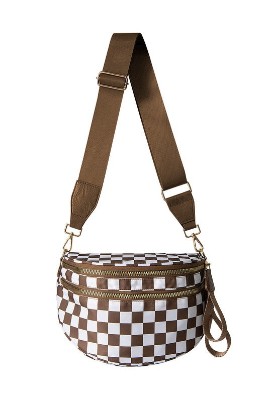 Frankie Oversized Crescent Sling Bag – Checkered Double Zip