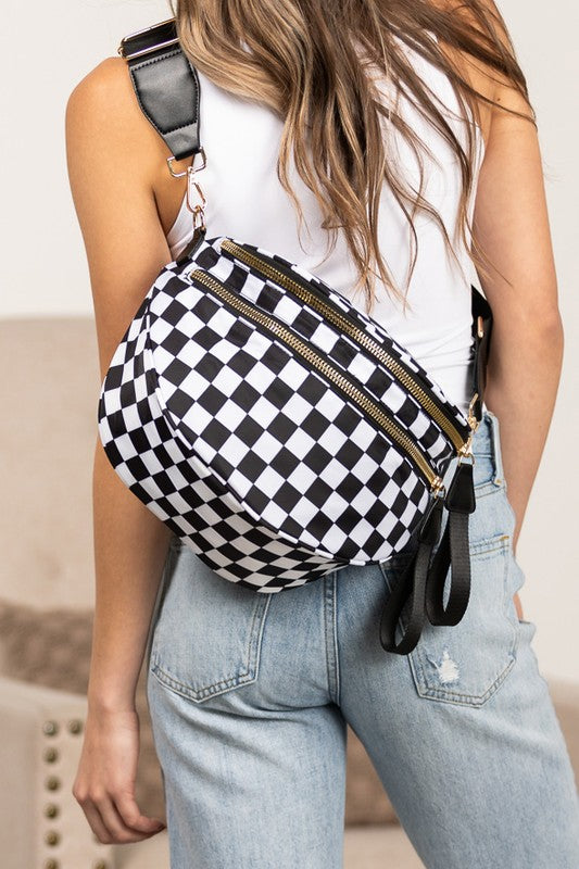 Frankie Oversized Crescent Sling Bag – Checkered Double Zip