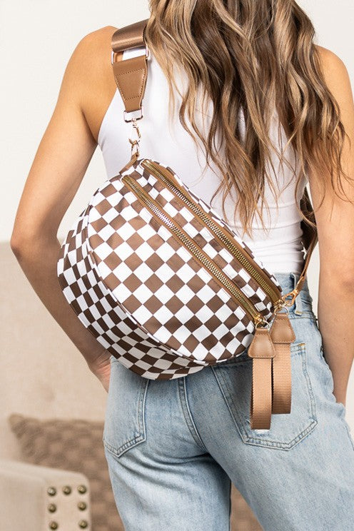 Frankie Oversized Crescent Sling Bag – Checkered Double Zip