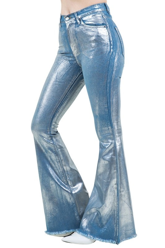 GJG Denim Metallic Bell Bottom Jean in Blue  Inseam 34