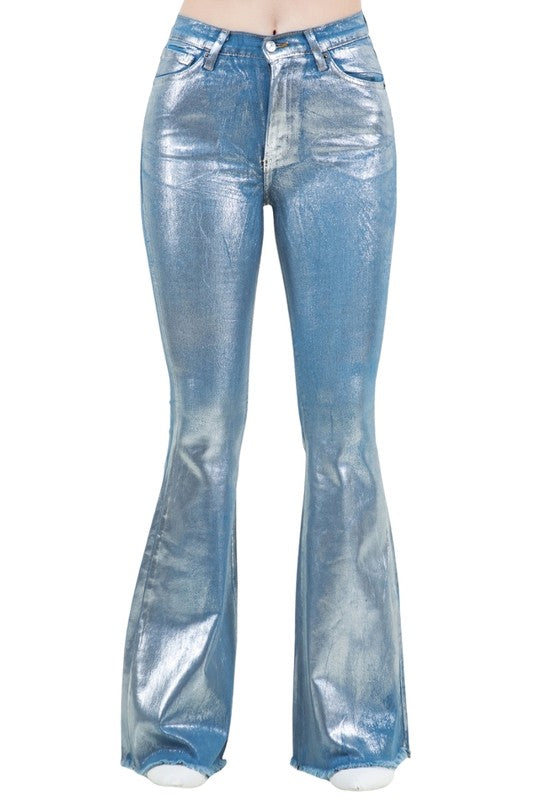 GJG Denim Metallic Bell Bottom Jean in Blue  Inseam 34