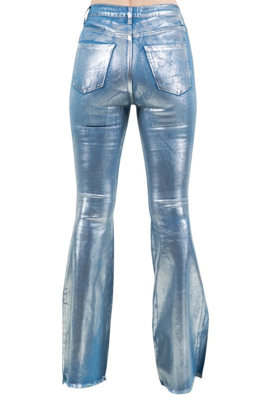 GJG Denim Metallic Bell Bottom Jean in Blue  Inseam 34