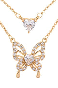CZ Heart And Butterfly Layer Pendant Necklace