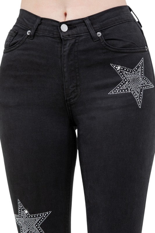 GJG Denim Star Bell Bottom Jean in Black Denim