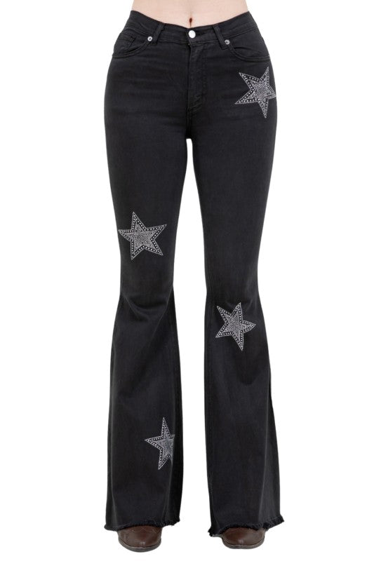 GJG Denim Star Bell Bottom Jean in Black Denim