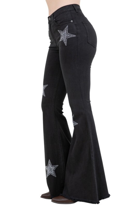 GJG Denim Star Bell Bottom Jean in Black Denim