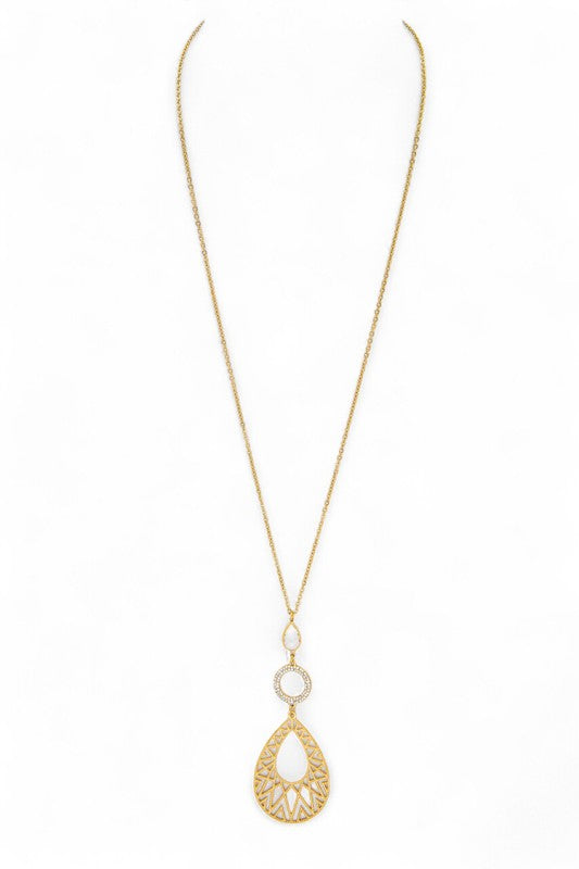 Filigree Teardrop Crystal Accent Pendant Necklace