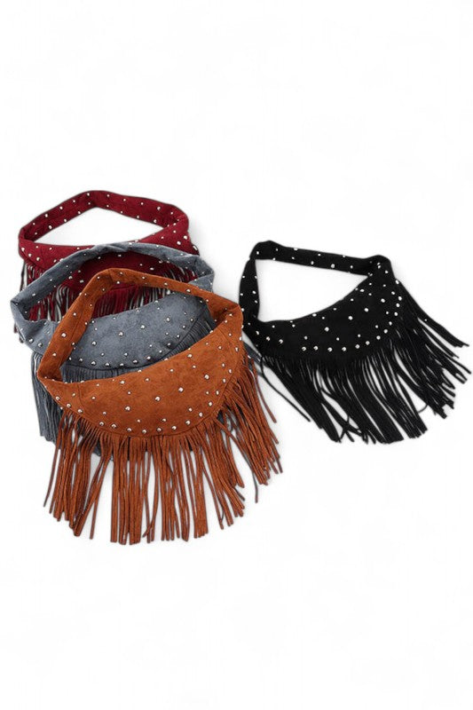 Boho Fringe Faux Suede Hobo Bag – Studded Fashion Handbag