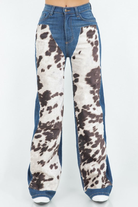 GJG Denim Cow Hide Wide Leg Jean