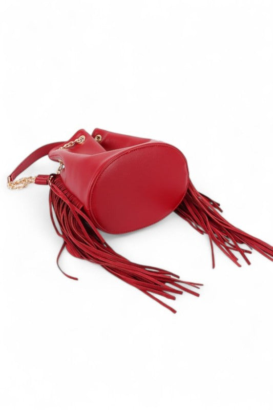 Fringed Accent Boho Bucket Bag