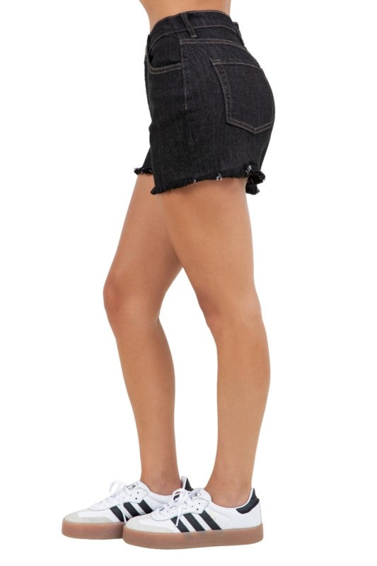 GJG Denim Black Denim High Waisted Cutoff Short