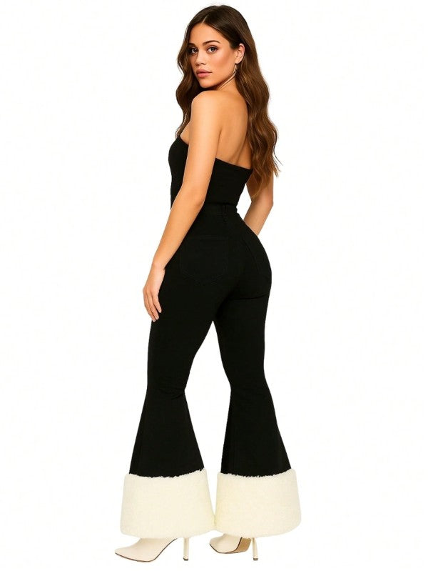 GJG Denim Western  Black Denim Bell Bottom Jean with Sherpa