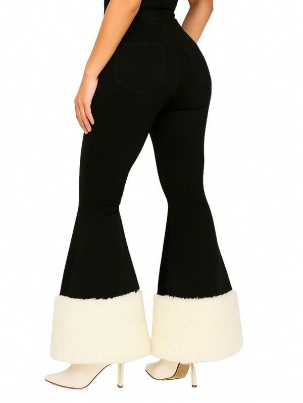 GJG Denim Western  Black Denim Bell Bottom Jean with Sherpa