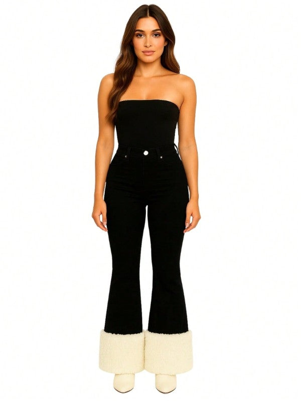 GJG Denim Western  Black Denim Bell Bottom Jean with Sherpa