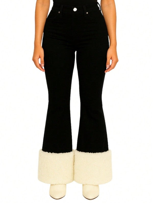 GJG Denim Western  Black Denim Bell Bottom Jean with Sherpa