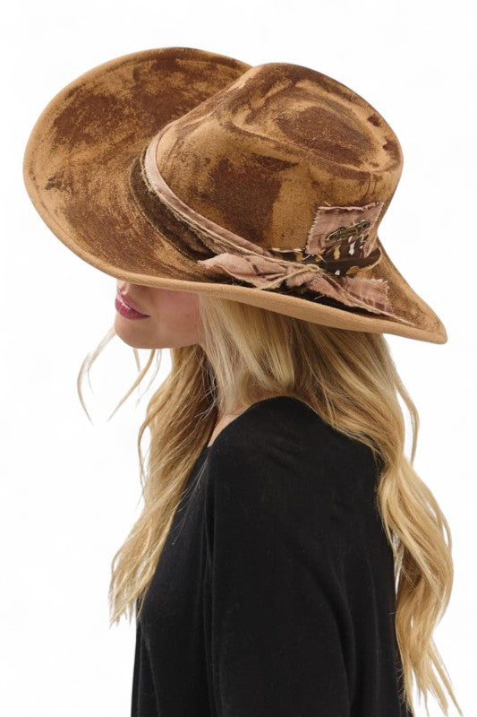 Caramel Distress Vintage Shapable Fedora Cowboy Hat