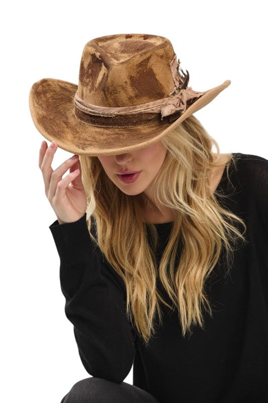 Caramel Distress Vintage Shapable Fedora Cowboy Hat