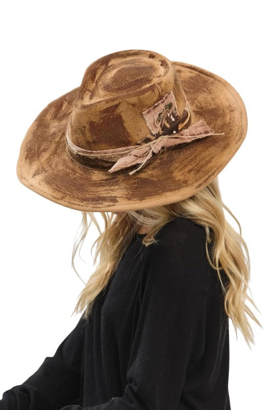 Caramel Distress Vintage Shapable Fedora Cowboy Hat
