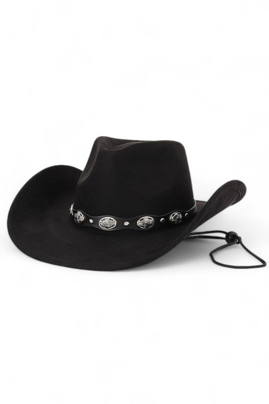 Faux Wool Felt Cowboy Hat with Metal Band