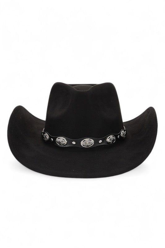 Faux Wool Felt Cowboy Hat with Metal Band