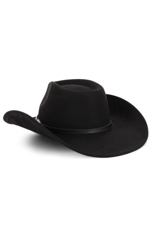 Faux Wool Felt Cowboy Hat with Metal Band