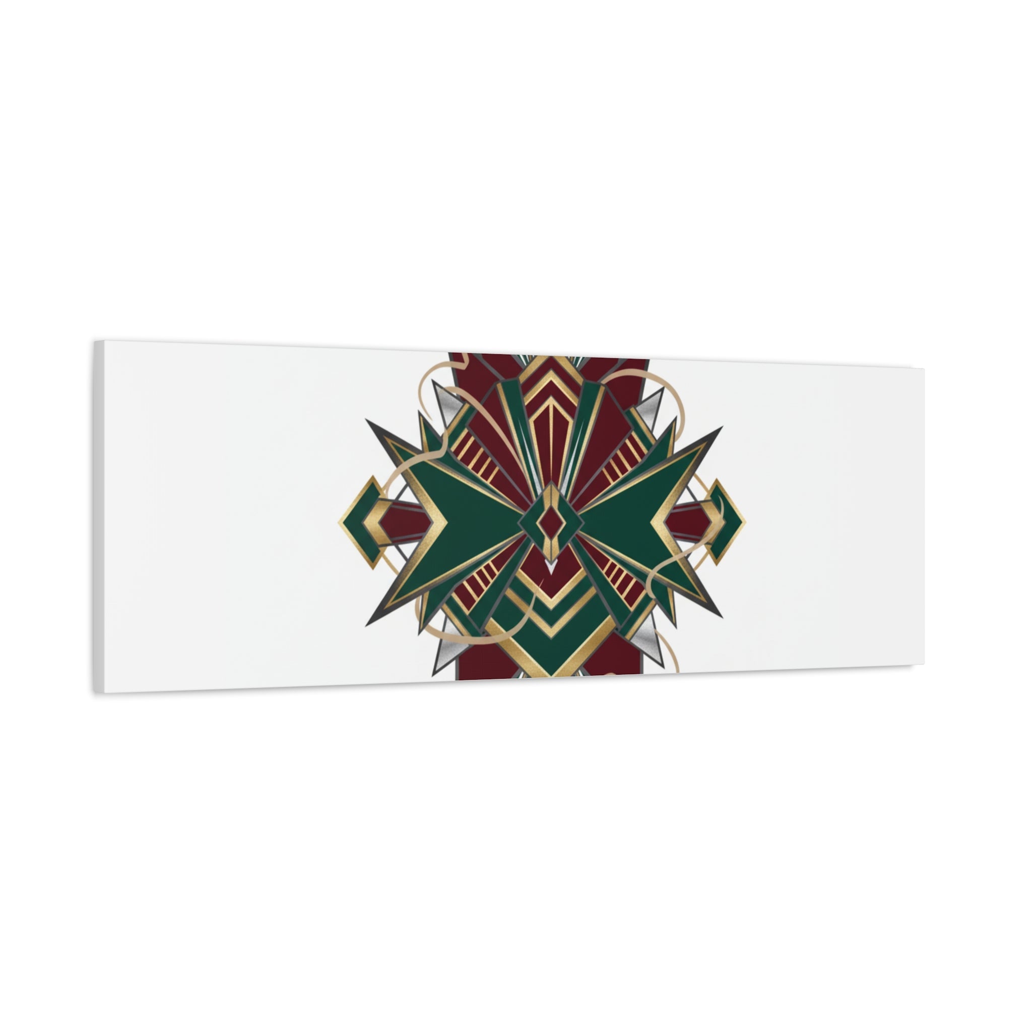 Art Deco geometric brass print Canvas | Neo-Deco chrome & gold fan motif