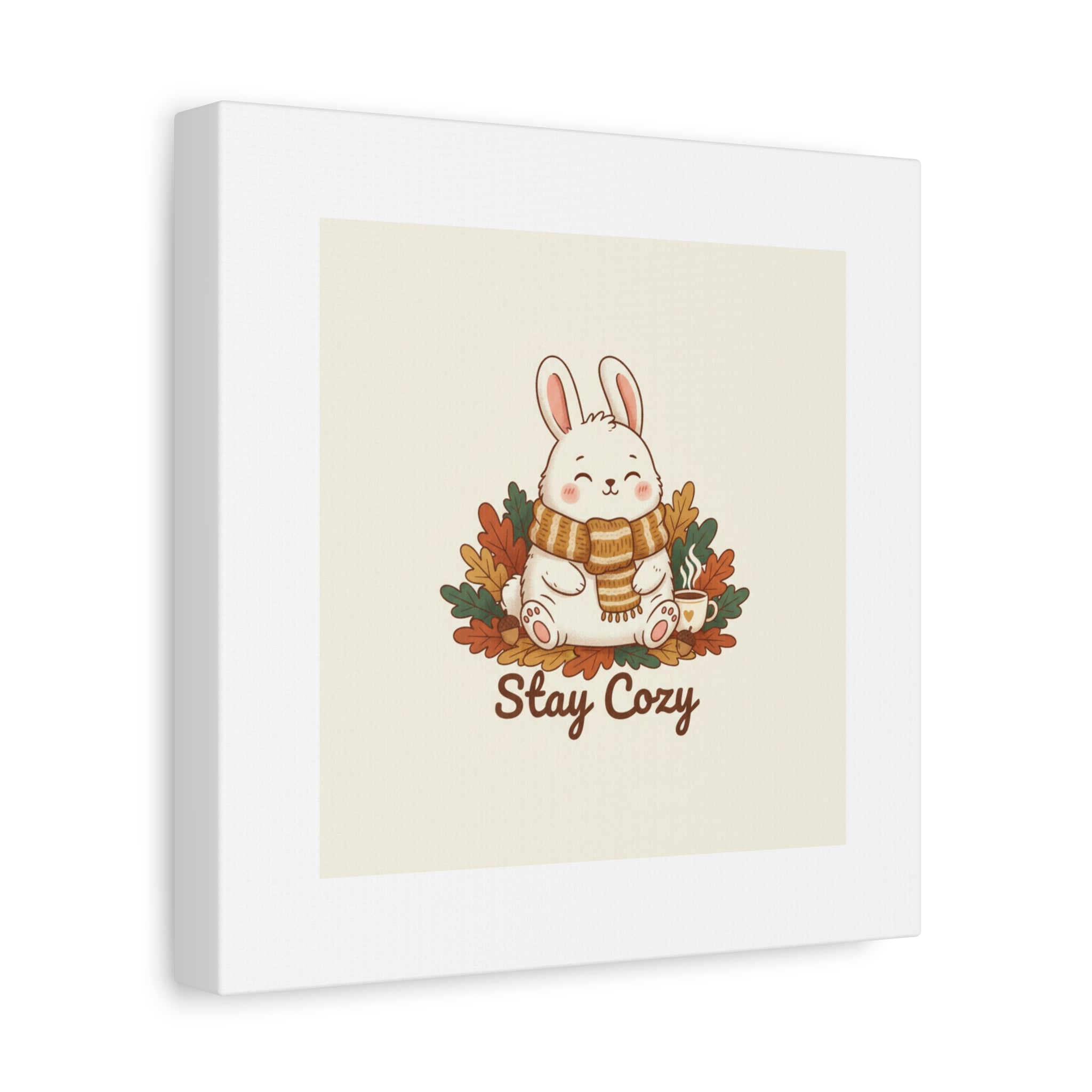 Cozy Bunny Illustration Canvas | Cute Critter Winter Forest Art