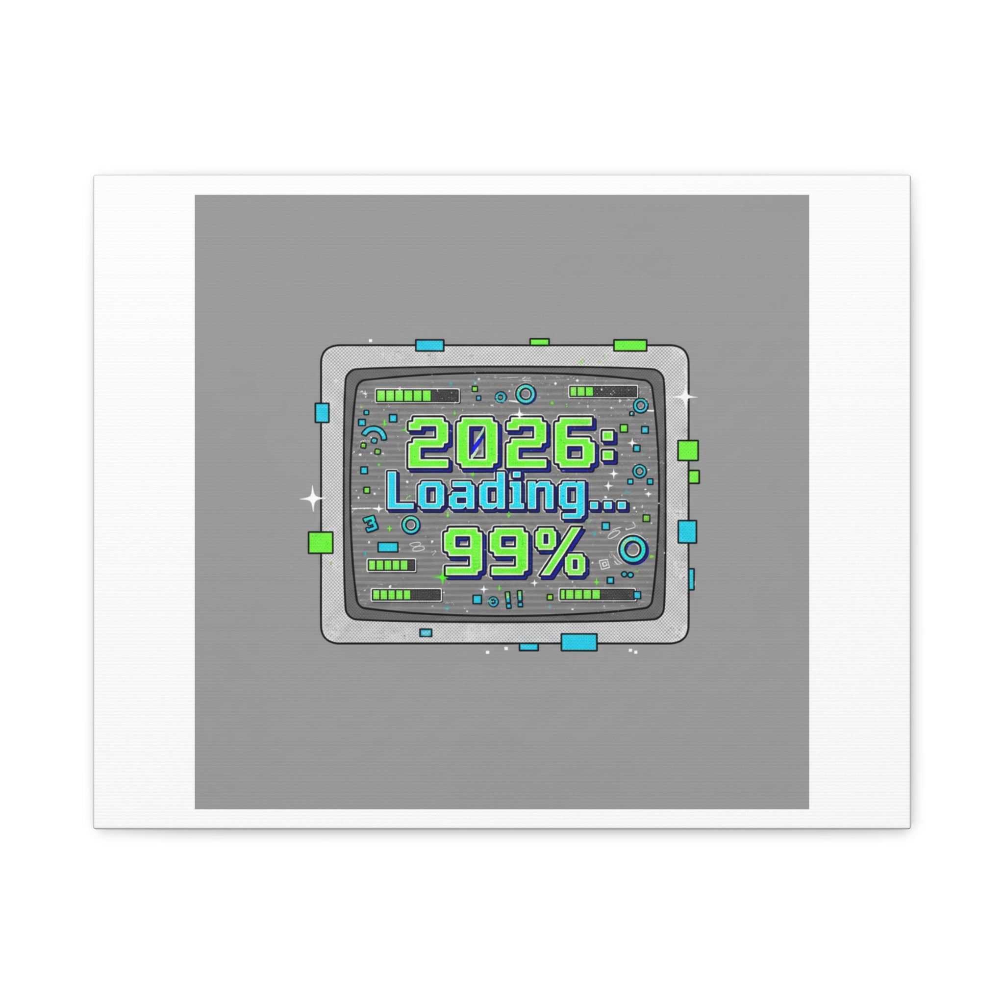 2026 Loading 99% Canvas | NYE countdown, retro system interface