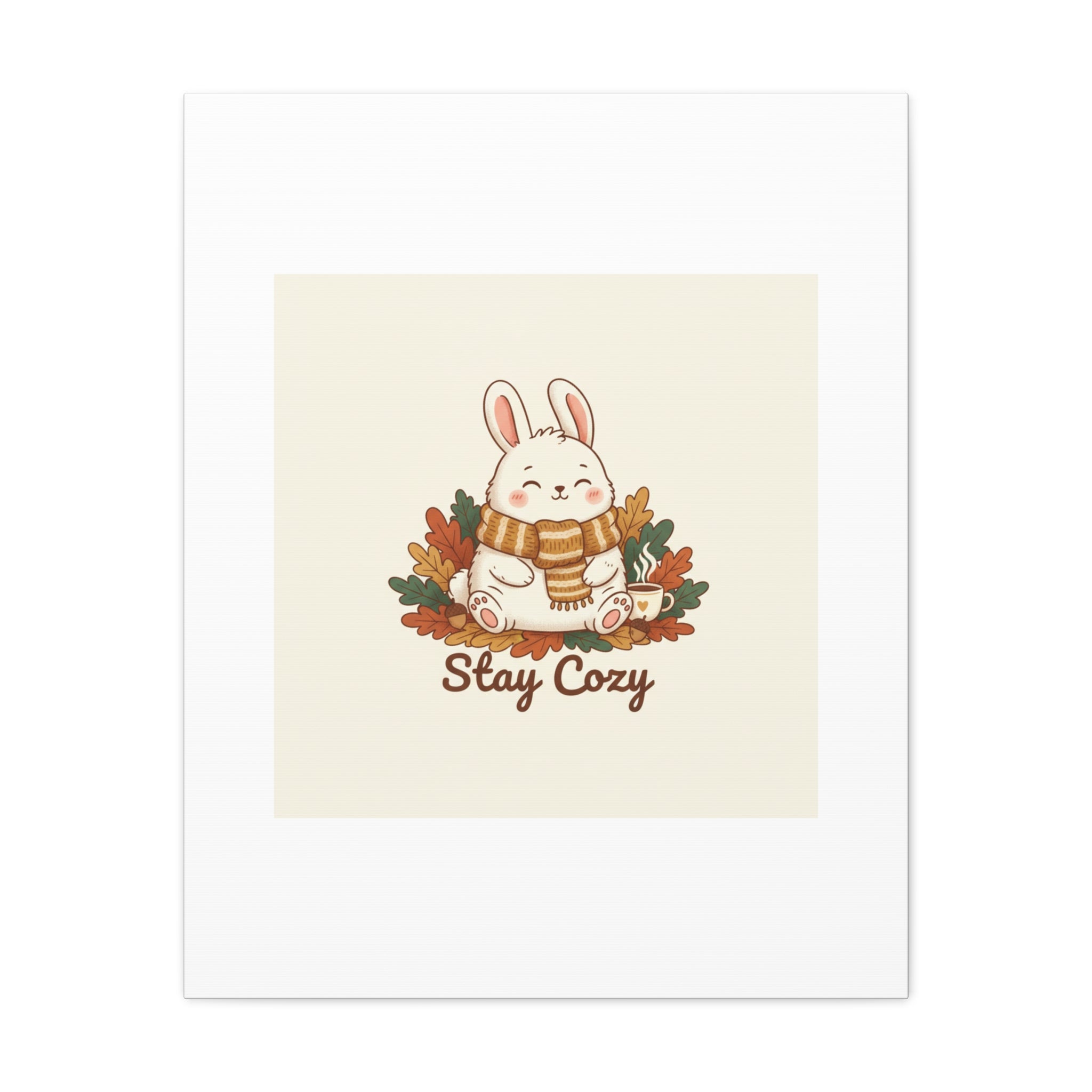 Cozy Bunny Illustration Canvas | Cute Critter Winter Forest Art