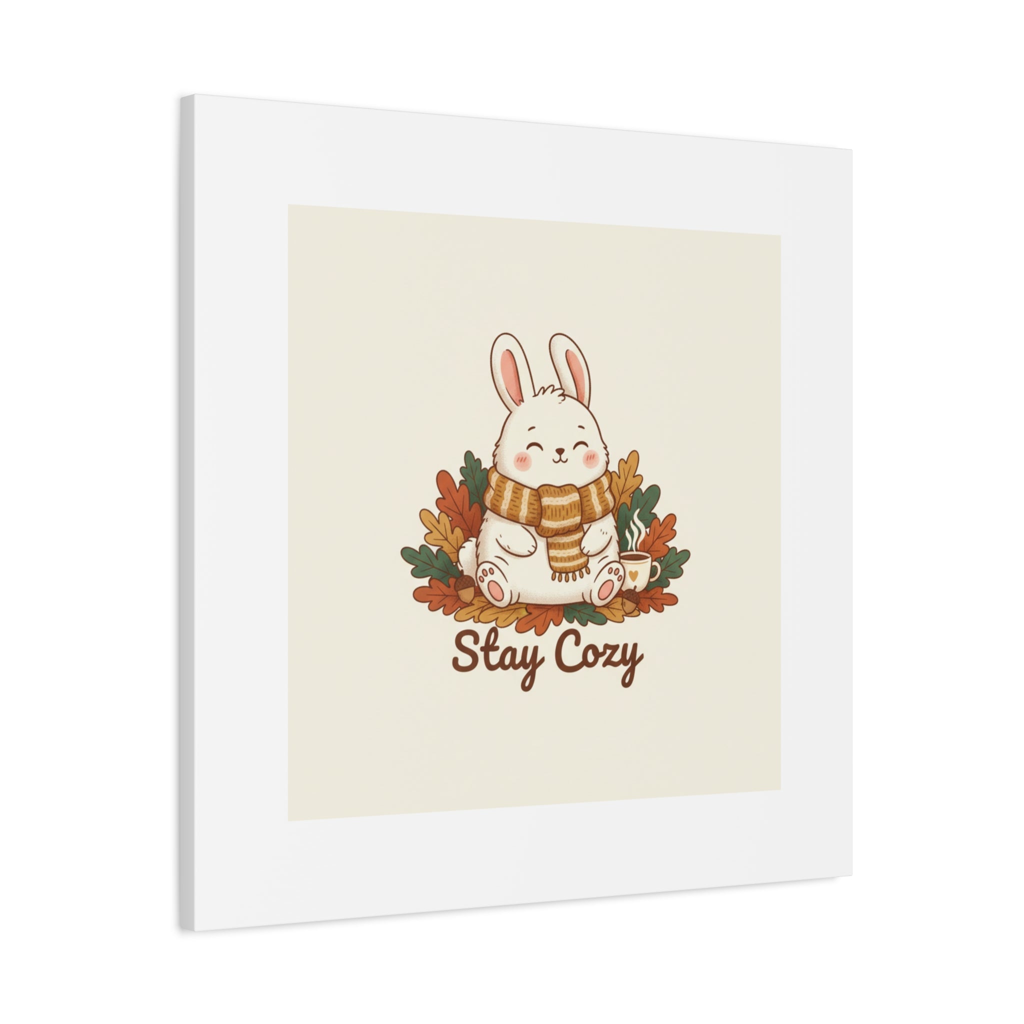 Cozy Bunny Illustration Canvas | Cute Critter Winter Forest Art