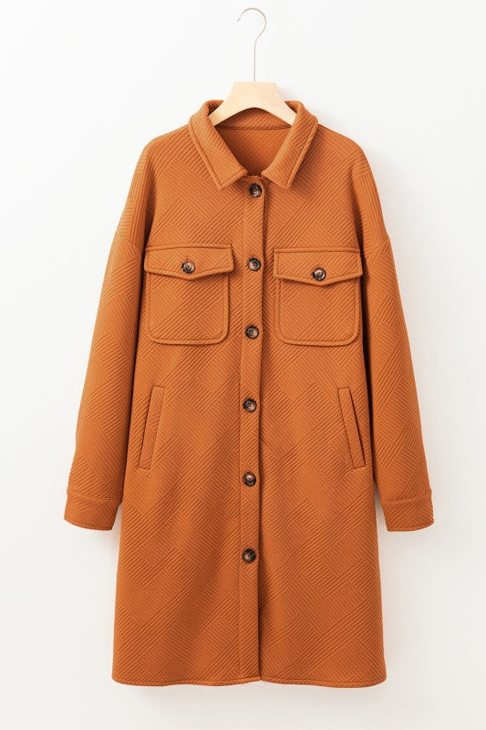 Collared Button-Up Drop Shoulder Sweater Coat