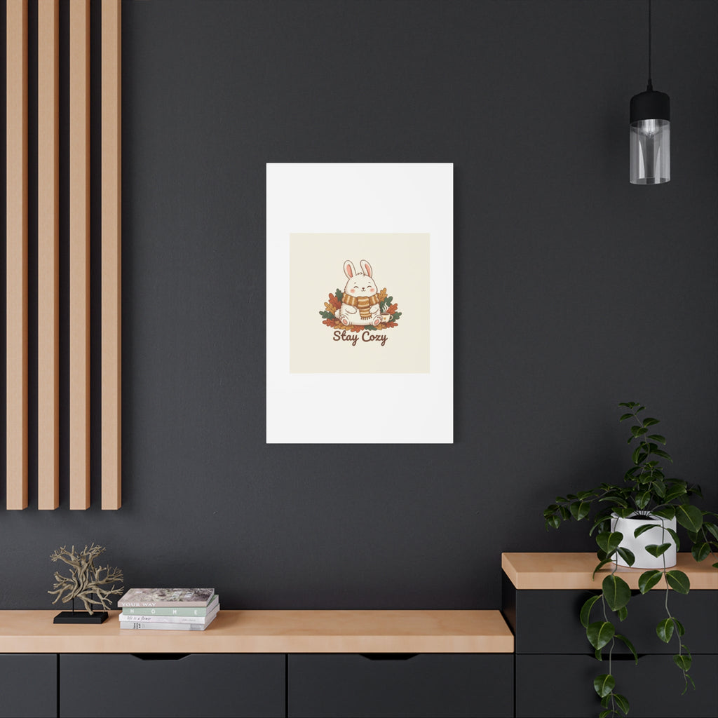 Cozy Bunny Illustration Canvas | Cute Critter Winter Forest Art