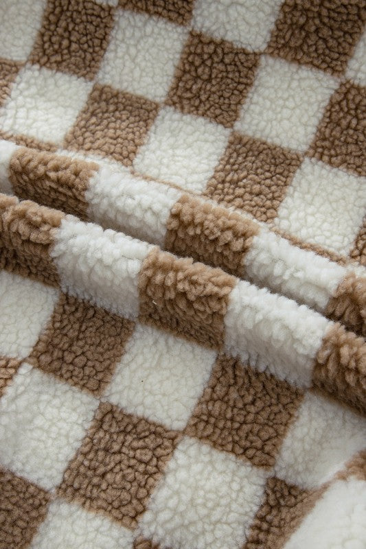 Checker Sherpa Collared Jacket Vest
