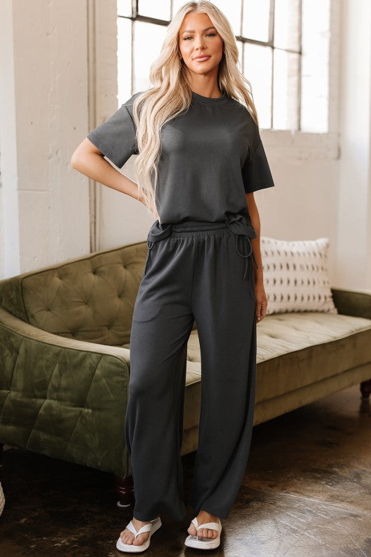 Dallas Drawstring Side Crewneck Tee and Loose Pant