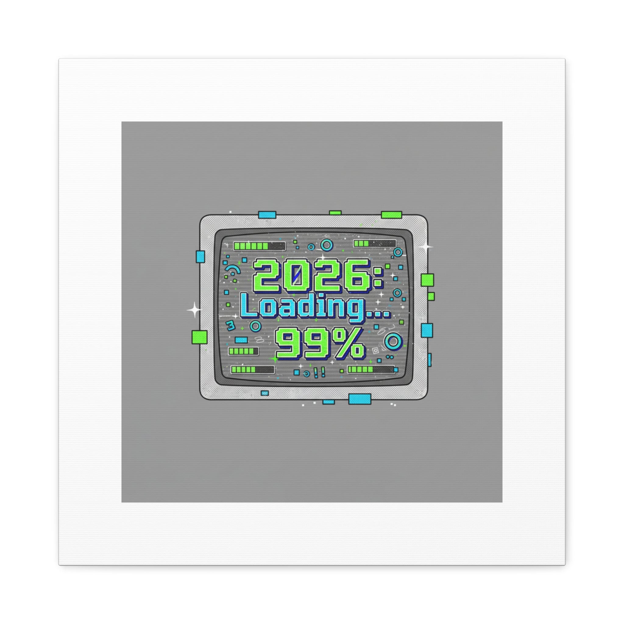 2026 Loading 99% Canvas | NYE countdown, retro system interface