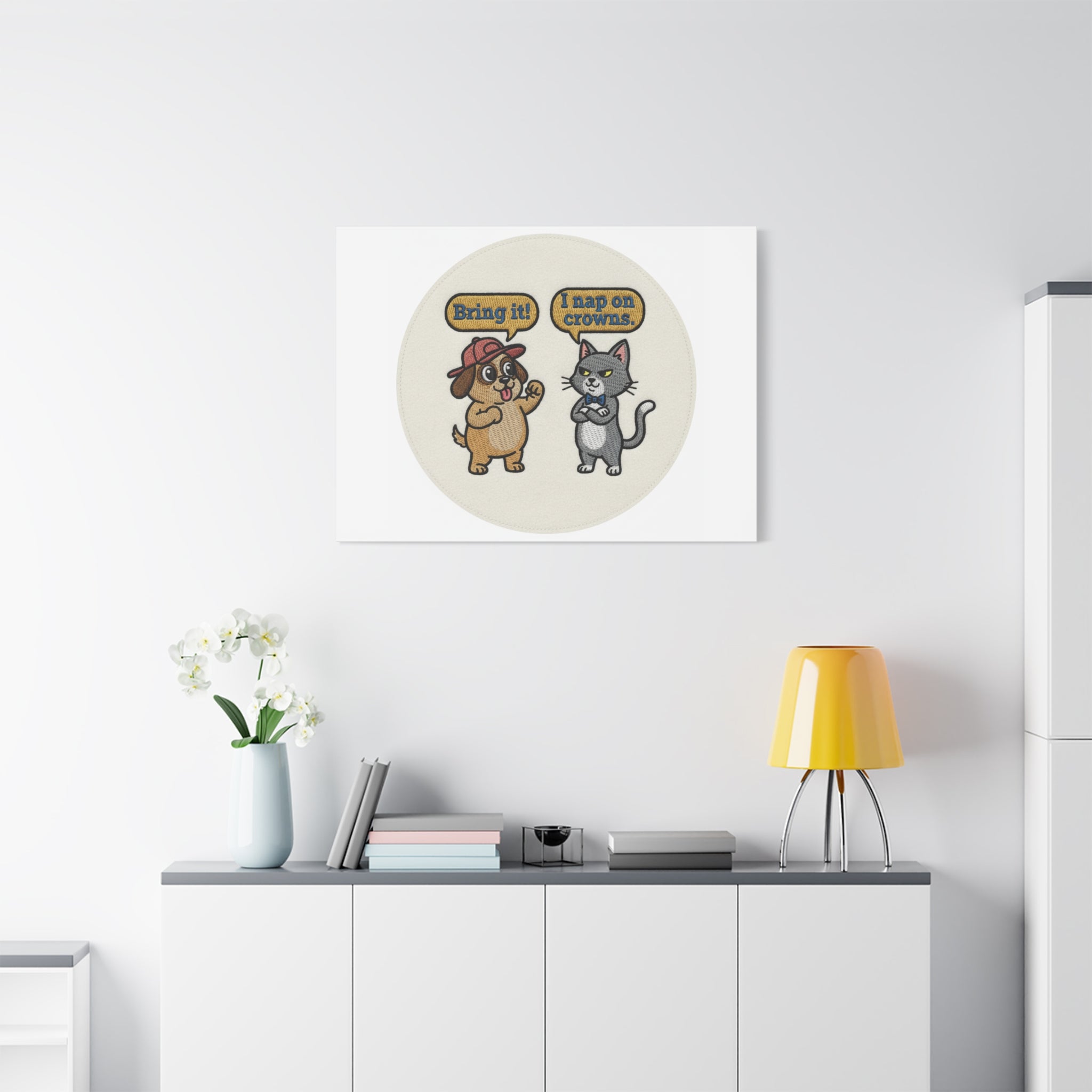 Funny Cat vs Dog Canvas | Pet Rivalry Wall Art