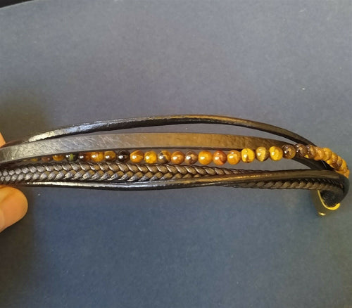 5 String Leather Bracelet with Tiger Eye Beads & Magnetic Clasp