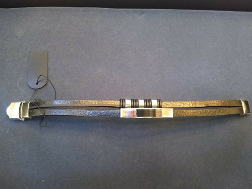 2 Strand Black PU Leather / Steel Bracelet. Be a Rockstar! ~New~