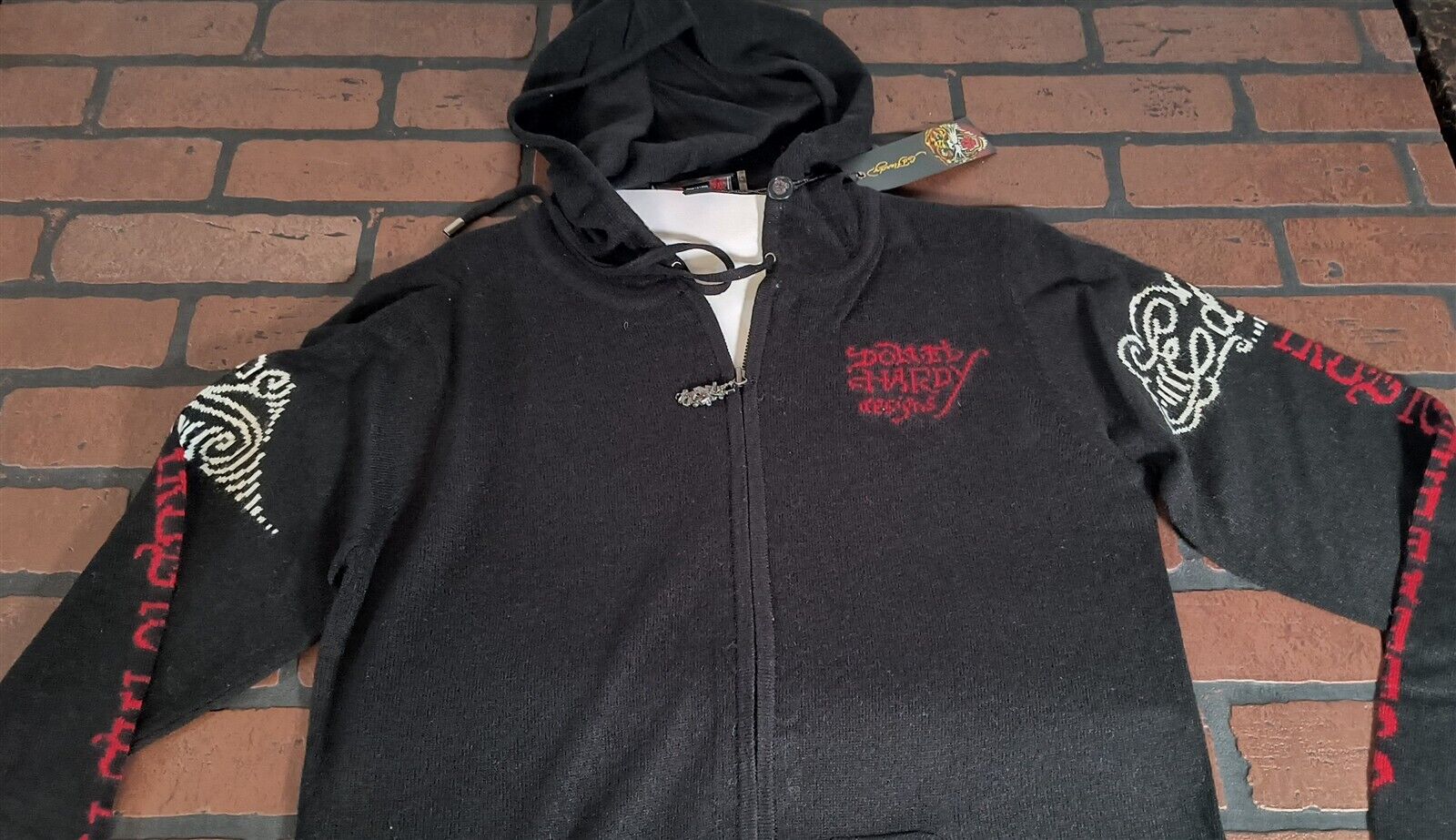 ED HARDY by Christian Audigier-Love Kills Slowly Black Zip-Up Sweater~VTG~ M-2XL