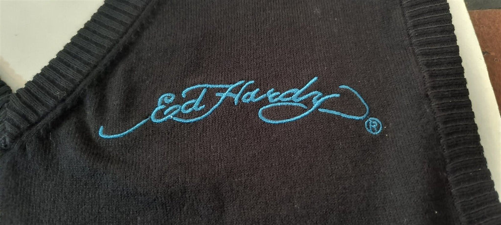 ED HARDY by Christian Audigier- Vtg Black Sleeveless Pullover Vest~NEW~M-2XL