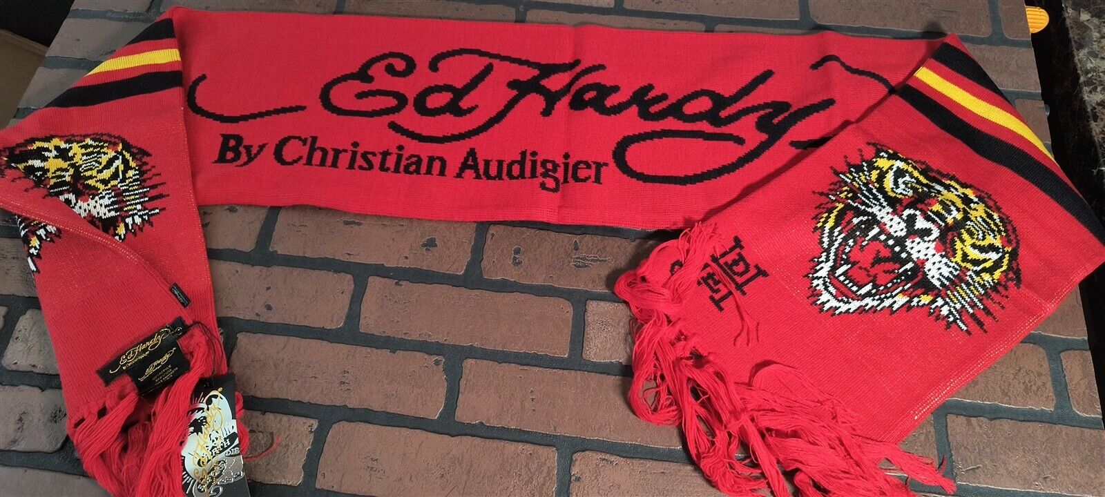 ED HARDY by Christian Audigier-2000s Vintage Red Tiger Scarf~NEVER WORN~