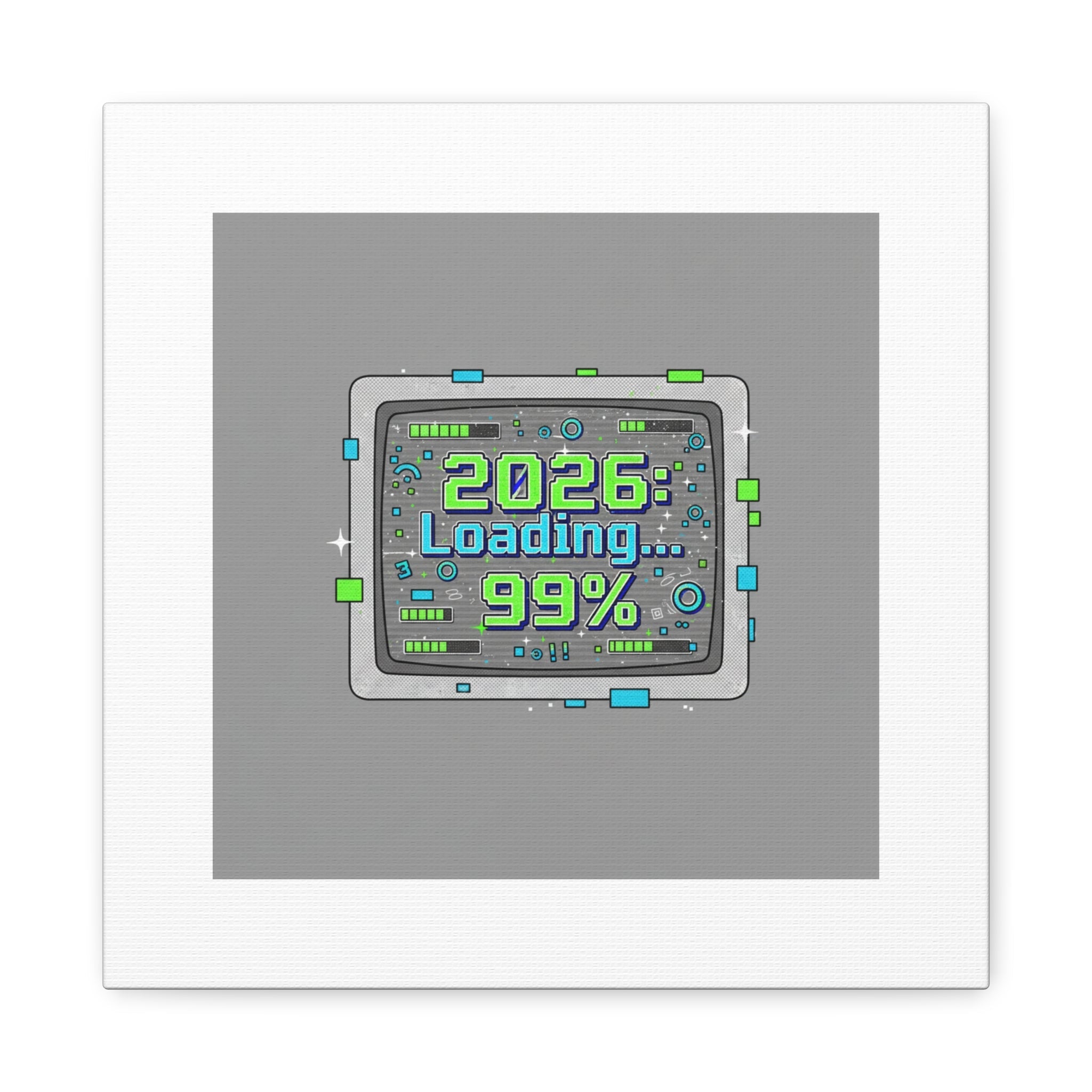 2026 Loading 99% Canvas | NYE countdown, retro system interface
