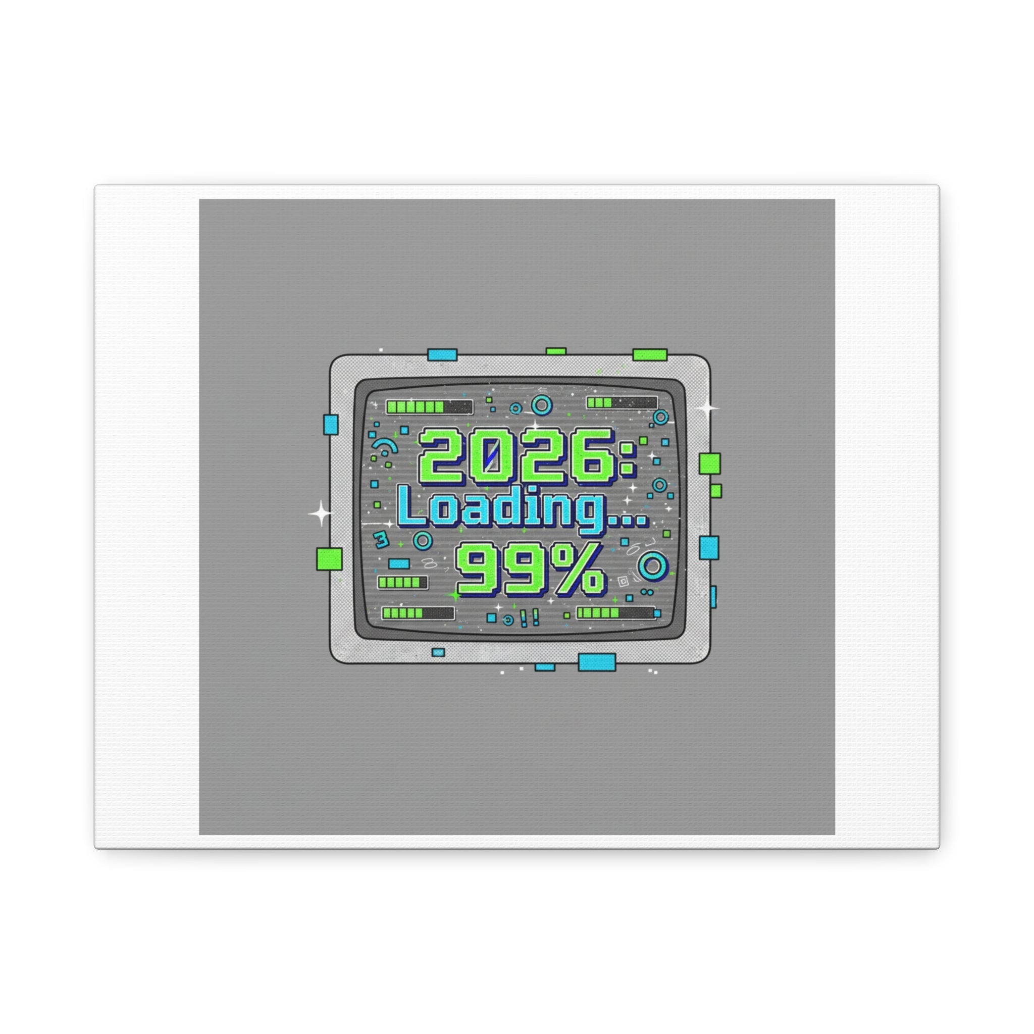 2026 Loading 99% Canvas | NYE countdown, retro system interface